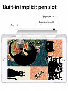 1个可爱黑猫钓鱼水族箱图案硅胶防震平板电脑保护套，适用于iPad第7、8、10代，支持睡眠/唤醒功能，兼容华为等设备。 - 彩色 - 查看 5