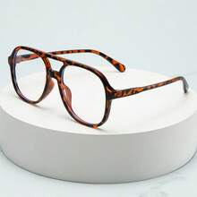 1pc Women's Double-Bridge Large Frame High-Quality Minimalist Fashion Decorative Glasses, Suitable For Daily Wear, Parties, And Casual Outfits - Tortoise Shell Frame Plain Mirror - View 6