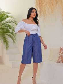 Women's Casual  Denim Bermuda Shorts - Fashionable Summer Style For Foreigners - 寶藍色 - 查看 6