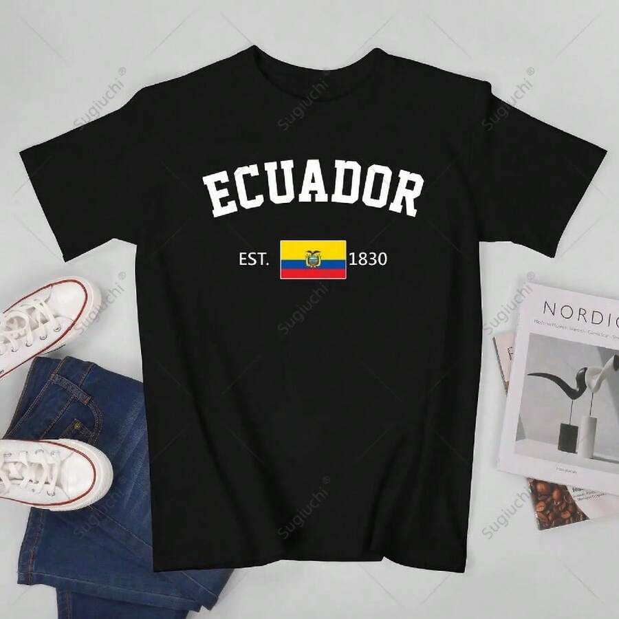 Men Ecuador EST.1830 Independence Day Tshirt Tees T Shirts Women Boys 100% Cotton T-Shirt - màu đen - Xem 1