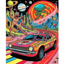 1幅2D DIY钻石画，宇宙奇幻外星人赛车场景，完美的节日礼物 - 查看 1