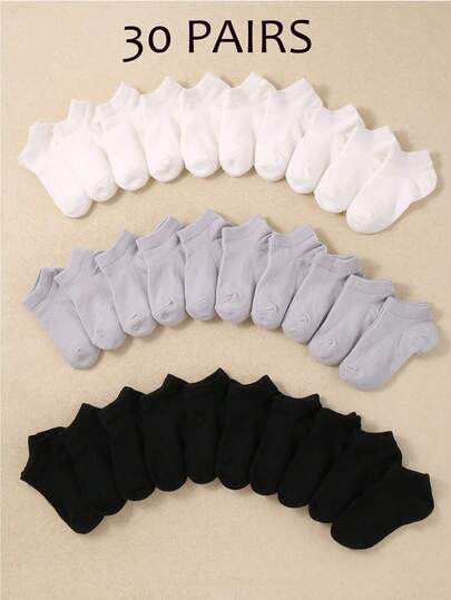 30/20/10/1 Pair Neutral Black, White, Gray Baby Ankle Socks, Minimalist Casual Short Socks Suitable For All Seasons, Unisex Sports Socks For Newborn Baby Boys And Girls, Daily Wear And Gift