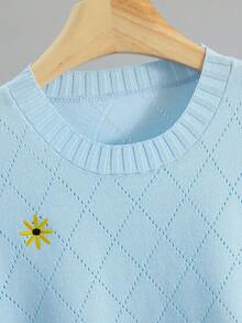 GIGOGOU Women's Summer Fashion Embroidered Short Sleeve T-Shirt, Breathable Knit Embroidered Tee - Blue - View 6