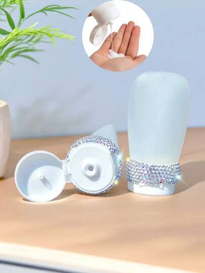 1pc Rhinestone Embellished Soft Tube Lotion/Cream Dispenser Bottle, Practical Travel Companion For Liquid Products