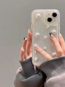 Funda de teléfono antichoque con elemento de perla de moda de alta gama, de resina tridimensional con cobertura total y anti-caída, compatible con las series de 11 a 17, incluidos 17 Pro Max, 17 Pro, 17, 16 Pro Max, 16 Pro, 16 Plus, 15 Pro Max, 15 Pro, 15, 14 Pro Max, 14 Pro, 14, 13 Pro Max, 13 Pro, 13, 12 Pro Max, 12 Pro, 12 y 11, regalo de primavera - transparente - Ver 4