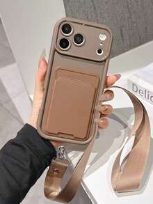 钥匙扣/挂绳 1 件装 时尚简约纯色卡包手机壳，带可拆卸挂绳，适用于 17/17 Pro Max/17 Air/16/15/14/13/12/11 系列 - 棕色 - 查看 1