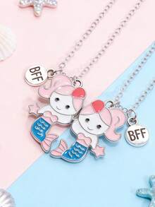 Bộ 2 mặt dây chuyền hình nàng tiên cá hoạt hình dễ thương cho trẻ em, chủ đề đại dương nghỉ dưỡng, thích hợp làm quà tặng cho chị em gái, bạn bè, đeo hàng ngày, quà tặng ngày lễ, v.v. - Một cỡ - Xem 3