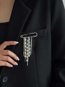 1pc Bohemian Geometric Irregular Faux Pearl Chain Brooch, Elegant Luxurious Daily Casual Wear, Party, Date, Women's Festival Birthday Versatile Jewelry Gift - Brooch - View 1