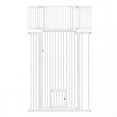 Advwin 180cm Extra Tall Pet Gate For Cats, 75-109cm Adjustable Wide With Small Cat Door, Pressure Mounted Easy Through Metal Safety Gate With Door For Stairs, Doorways, House (White)