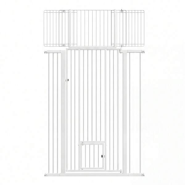 Advwin 180cm Extra Tall Pet Gate For Cats, 75-109cm Adjustable Wide With Small Cat Door, Pressure Mounted Easy Through Metal Safety Gate With Door For Stairs, Doorways, House (White)