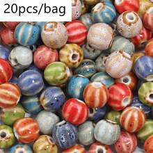 20 piezas/paquete Cuentas de cerámica con esmalte floral, cuentas de cerámica estilo vintage para hacer pulseras, collares, cadenas de teléfono DIY, patrón rayado de sandía de 12 mm - Cuentas de porcelana con esmalte de flores - Ver 8