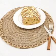 1/4/6/12pcs Bohemian Style Solid Color Woven Rope Round Placemats, Dining Table Decor, Home Party Tabletop Decoration - Khaki - View 4
