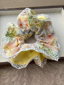 1个春季花卉油画蕾丝发圈，韩式甜美优雅发绳，女士优雅发饰，马尾辫发圈，夏季，假日，旅行 - 彩色 - 查看 3