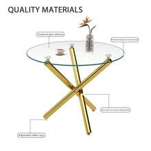 Round Dining Table With Tempered Glass Top And Gold Legs, Coffee Table, Modern And Minimalist Dining Table, 80 * 80 * 76 Cm - Gold - View 8