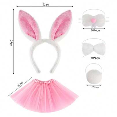 4pcs/Set Cartoon Costume Set, Headband, Bow Tie, Tail, Ballet Tutu Skirt Outfit, Performance Party Animal Costume Props, Available In Rabbit, Monkey, Leopard, Calf, Cat, Elephant, Mouse, Lion, Giraffe And More Styles