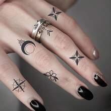 Tatuaje temporal de 15 días a prueba de agua y duradero, patrón pequeño de mariposa y estrella, tatuaje semi-permanente para dedos, tatuaje falso mate para dedos unisex - Negro - Ver 3
