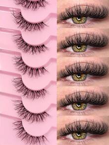 Rikuaild 7 Cặp Mi Giả Góc Mỏng, Tự Nhiên & Mềm Mại, Kiểu Mi Giả Nửa Mi, Kiểu Rối Với Dải Trong Suốt - Nửa lông mi - Xem 1