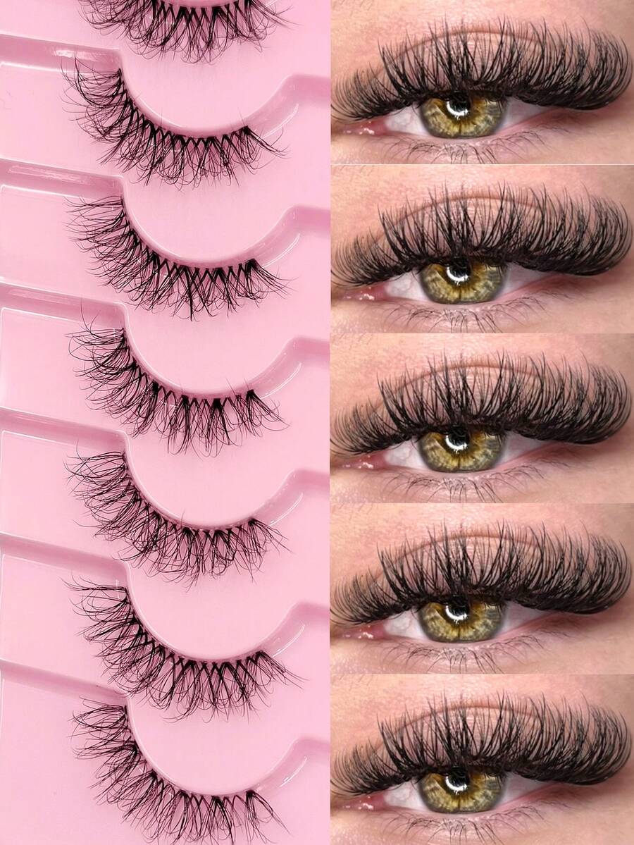 Rikuaild 7 Cặp Mi Giả Góc Mỏng, Tự Nhiên & Mềm Mại, Kiểu Mi Giả Nửa Mi, Kiểu Rối Với Dải Trong Suốt - Nửa lông mi - Xem 1