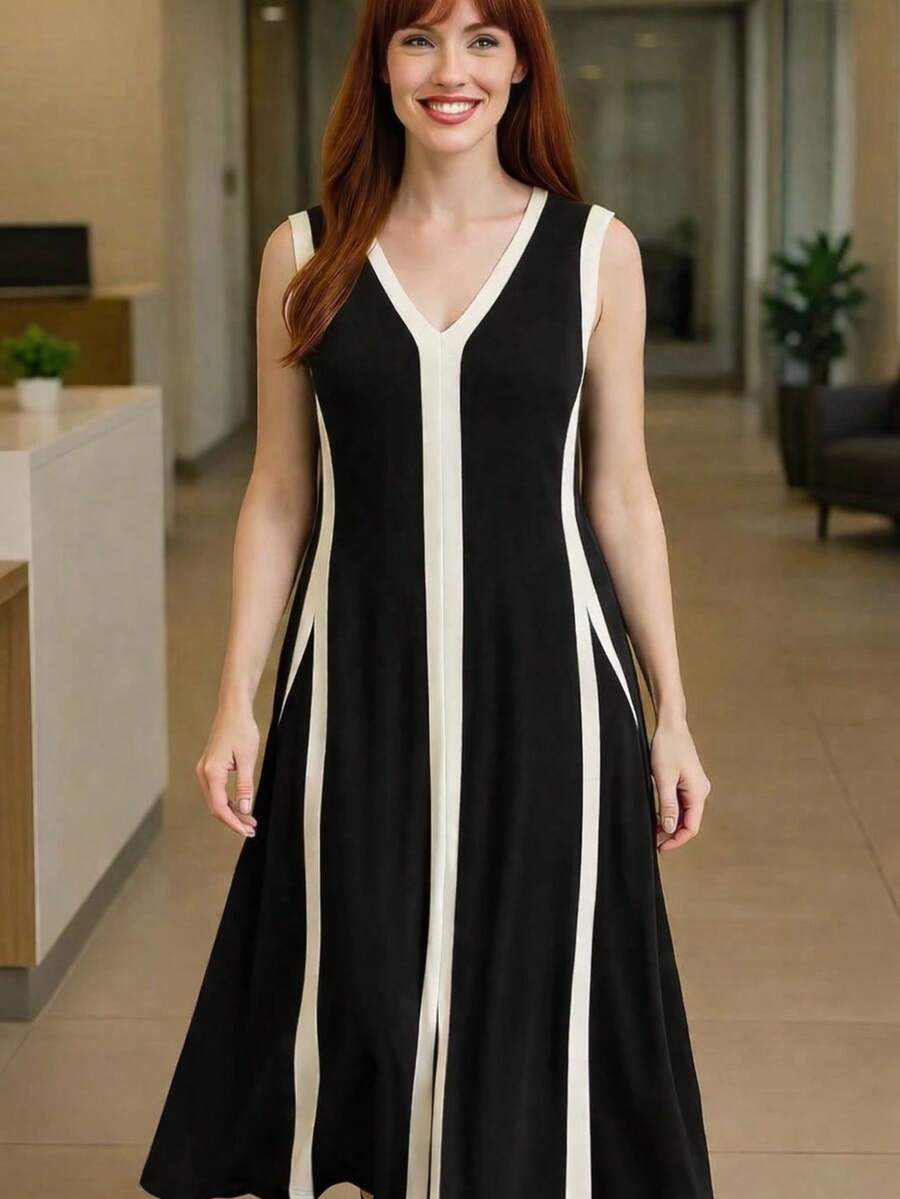 Premium Long Dress - Viscose/Lycra Fabric - One Size Fits Up To Size 44. - Black - View 1