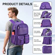 Mesh Backpack 36L Large Heavy Duty Casual Daypack For School And Outdoor Activities With Inner Laptop Compartment, Durable Polyester Material - Purple 34L - View 3