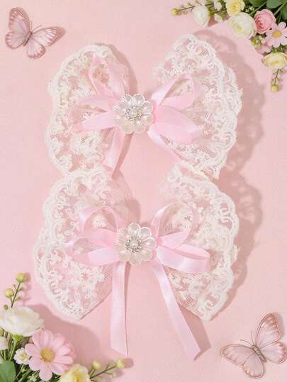 2 chiếc nơ cài tóc ren hồng cho bé gái, đính hoa và đá lấp lánh, kẹp tóc cá sấu bóng bẩy, thanh lịch, dịu dàng, dễ thương, thích hợp cho tiệc cưới, hàng ngày, kỳ nghỉ, lễ hội, quà tặng cho thanh thiếu niên.