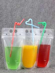 40pcs/20pcs Beverage Bags With Straw Holes, Designed For Adult Alcoholic Beverages, Suitable For Chilling Drinks, Semi-Transparent Reusable Zippered Plastic Beverage Bags,Outdoor Beverage Packaging, Party Decorations, And Home Decor. - View 10