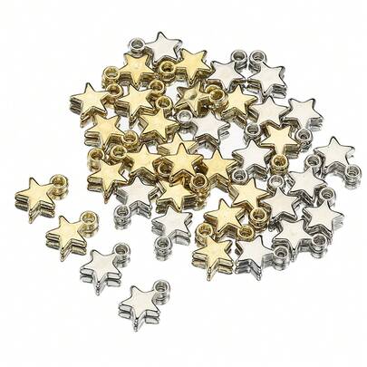 100pcs Fashion CCB Star Pendant, Gold & Silver Tone Plastic ABS 5-Pointed Star Charms, Suitable For DIY Bracelet Necklace Jewelry Craft Accessories
