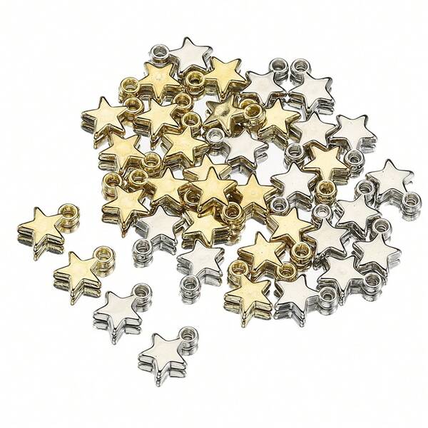 100pcs Fashion CCB Star Pendant, Gold & Silver Tone Plastic ABS 5-Pointed Star Charms, Suitable For DIY Bracelet Necklace Jewelry Craft Accessories