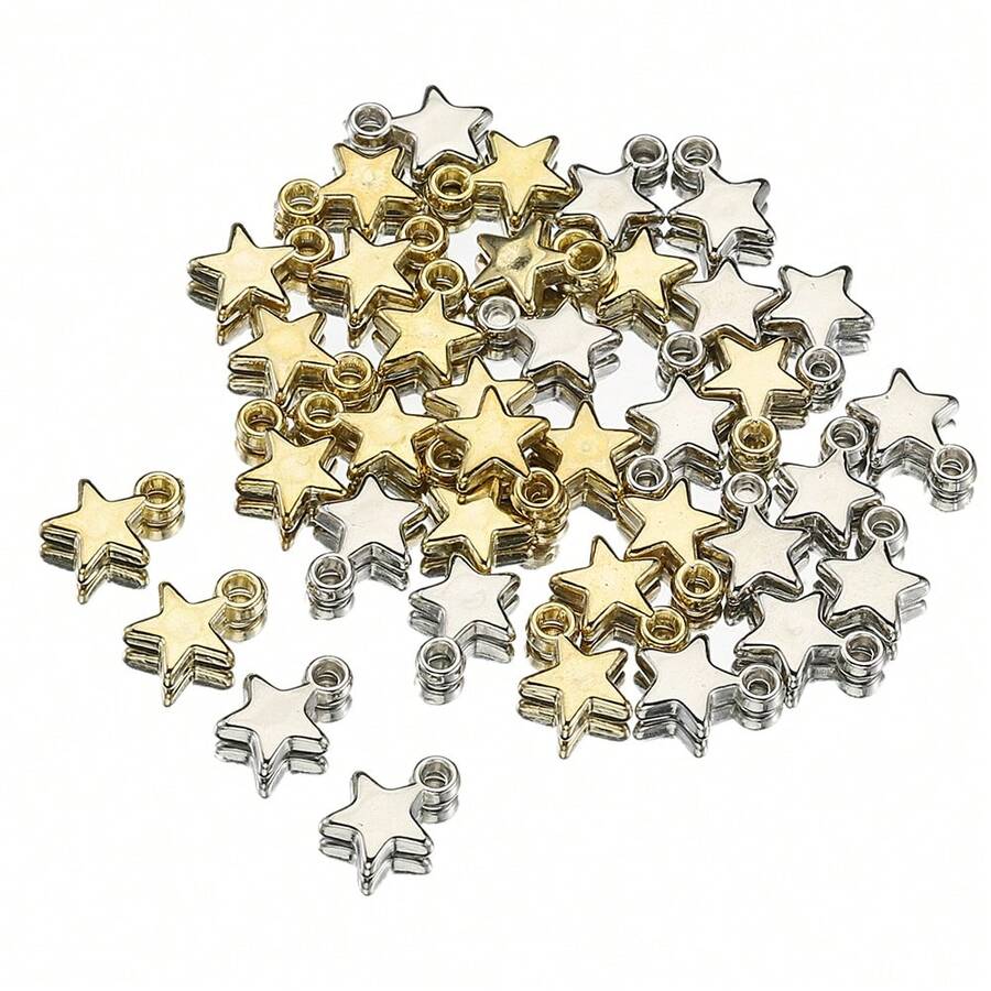 100 piezas Colgante de estrella de moda CCB, encantos de estrella de plástico ABS de 5 puntas en tono dorado y plateado, adecuado para pulsera DIY, collar, joyería y accesorios de manualidades