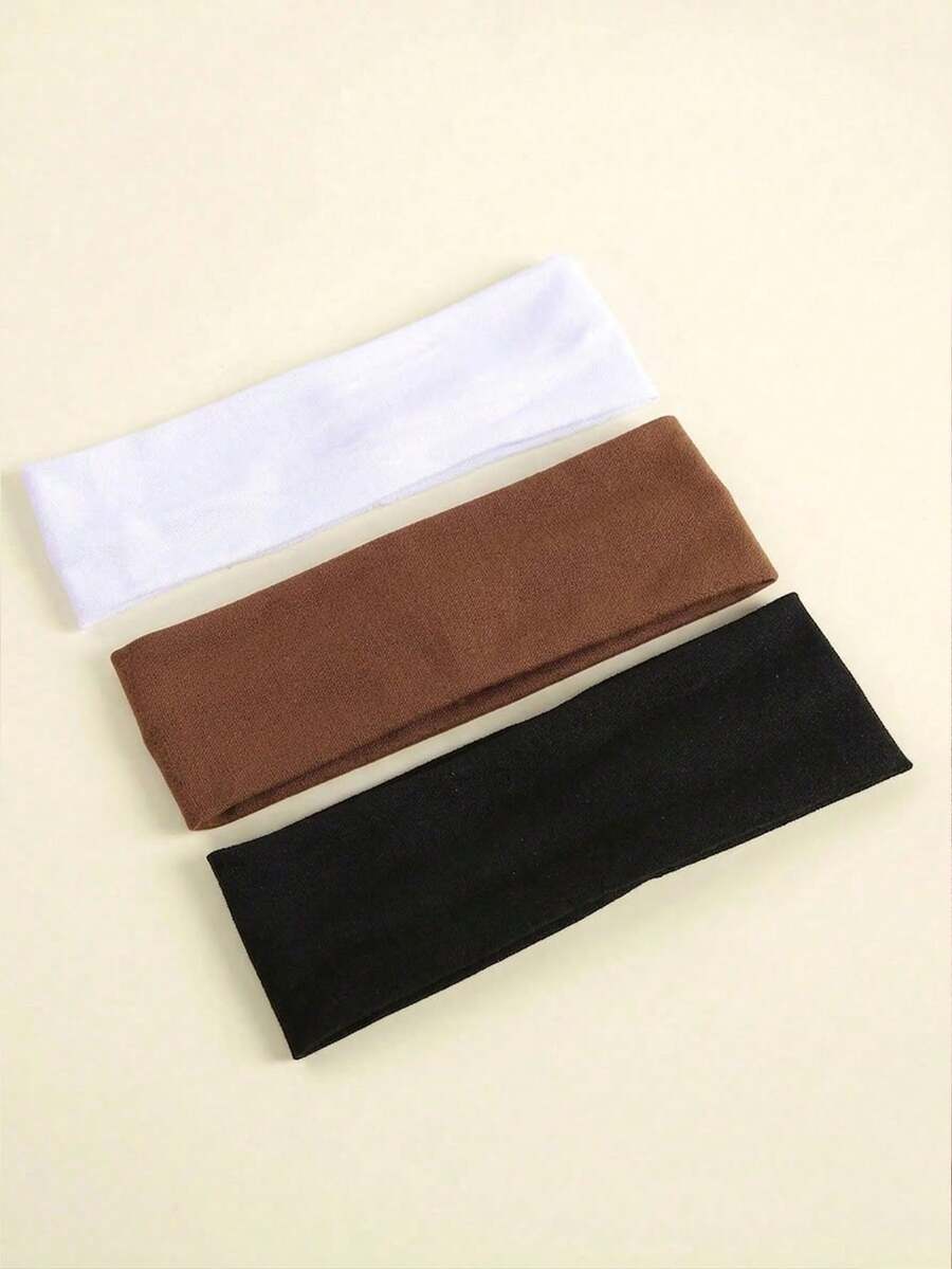 3条/套 女孩纯色弹力瑜伽头带，舒适透气，适合运动、瑜伽、洗脸、化妆、戴眼罩、户外活动、派对、上学、大学、秋冬季节佩戴，是女孩度假装扮的理想选择，优雅的女孩头巾，柔软舒适。 - 彩色 - 查看 1