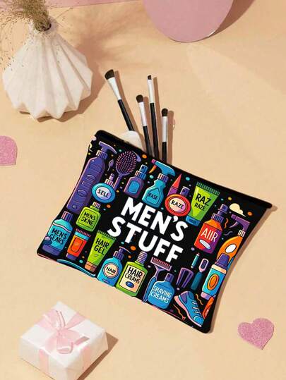 Bolsa de cosméticos para hombres, organizador de viaje reutilizable con impresión "COSAS DE HOMBRES", bolsa de aseo con iconos de maquillaje y artículos de tocador de colores, bolsa de artículos de tocador, productos de aseo para hombres, organizadores de productos para el cuidado de la piel, perfecto para viajes, negocios, uso diario, artículos esenciales para vacaciones, regalo ideal para él, papá, abuelo u hombres, neceser de cosméticos diarios, diseño alegre, cierre de cremallera resistente, regalo de graduación, regalos navideños, Día del Padre