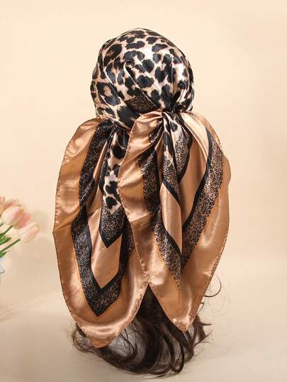 1pc 90cm Leopard Print Scarf, Women's Bandana & Square Scarf, Suitable For Accessories, Headwear, Headband, Hair Tie, Abaya, Beach Vacation And Daily Life, Adding Highlights To Your Style