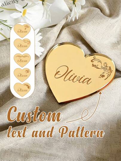 Customized Heart-Shaped Acrylic Table Cards/Golden Mirror Acrylic Table Cards/ Personalized Wedding Table Decorations/Customized Text And Pattern Seat Cards/ Birthday Party Table Cards/Event Table Decoration/ Bride's Party Table Number/ Customized Name Table Cards/ Luxurious Wedding Table Decoration Elements