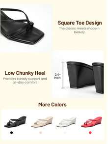 Athlefit Women Square Toe Wedge Sandals Strappy Slip On Slides Flip Flop Heels Summer Casual - 黑色 - 查看 8