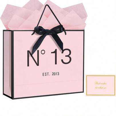1/3/5 Sets Elegant #13 Pink & Black Wedding & Party Gift Bags, Comes With Ribbon Bow, Matching Cards - Shiny Pink Paper Bags Suitable For Wedding, Birthday, Anniversary, Party - Applicable For Various Occasions