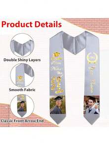 1PC Personalized Graduation Stoles, Custom Name & Photo Graduation Sash, Class Of 2026 Graduation Gifts - 62"X4.5" - Grey - View 4