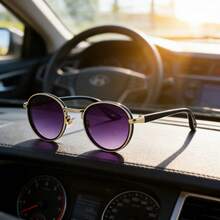 1pc Fashion Round Frame Fashion Glasses For Women, Punk Style TR Flexible Temples, Retro Chic - Grey - View 3