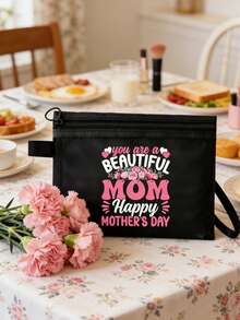 1pc Mother's Day Themed Makeup Mesh Bag, Mother Makeup Bag, "You Are A Beautiful Mother, Happy Mother's Day" Floral Pattern, Mother Gift, Large Capacity Women's Travel Makeup Bag Toiletries, Diy Storage Bag, Portable Foldable Storage Bag, Suitable For Personal Travel Cosmetics Collection, Travel Small Bag Toiletries Bag - Multicolor - View 1