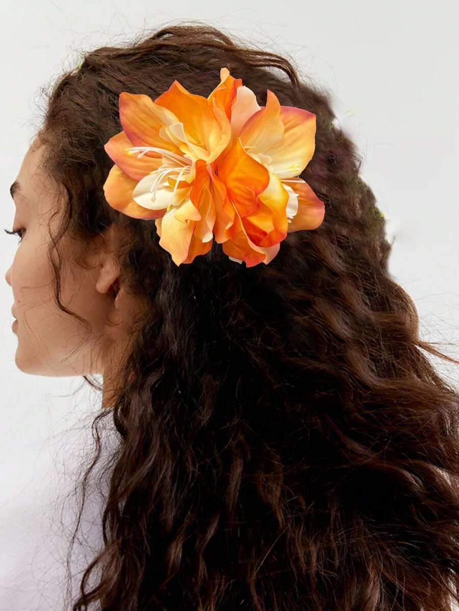 1 chiếc kẹp tóc hoa Hawaii, phụ kiện tóc hoa dâm bụt phong cách Boho, thích hợp cho kỳ nghỉ biển. - Nhiều màu - Xem 1