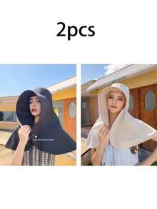 1 Large Shawl Sunscreen Sun Hat Women's Beach Hat Full Coverage Sun Hat - Multicolor - View 15