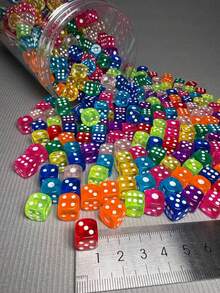 10/50/100pcs, 10mm Standard Size, Semi-Transparent & Durable, Acrylic Plastic Material, Colorful Dice Set, Game Style, Rainbow Mixed Colors, Cubic Shape, Rounded Corners, 6-Sided Game Dice, Tabletop Games & Party Supplies (Random Colors) - Multicolor - View 7