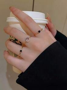 3入組復古法式藍色極簡設計可疊式開口圈圈戒指套裝 - 3件套素圈 - 查看 14