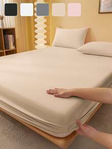 2/3 Pcs Fitted Sheet Set, Bedding, Solid Color Bed Sheet Set, Halloween Decor, Fall Decor, Christmas Decoration, Soft And Comfortable Bedding, Skin-Friendly Bed Cover Set, Room Decor For All Season, Halloween Gift, Mattress Protector For Bedroom, Fits For Single, Twin, Full, Queen And King Size Bed, 1 Fitted Sheet And 1/2 Pillowcases, Machine Washable - 駝色 - 查看 1