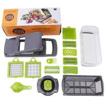 Multi-Functional Vegetable Cutter, Kitchen Potato Slicer, Carrot Grater, Food Chopper - Gray 16-piece Set - View 7