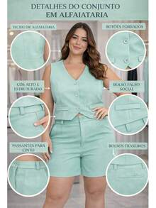 Tailored Suit, Charlotte Plus Size, Shorts + Vest - 薄荷綠 - 查看 4