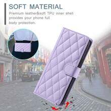 菱格纹商务PU皮手机壳，带腕带，适用于三星Galaxy S26 Ultra/S25 Ultra/Galaxy S24 Ultra/S24 FE/S23 FE/S22/S21/S20 FE/A05/A06/A14/A15/A16/A23/A25/A35/A54/A55、17 Pro Max/16/15/14/13/12/11/XS/XR/8/7/6、Note 9~13 Pro、P20/P30、荣耀400系列 - 淡紫色 - 查看 4