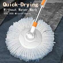Spin Mop Bucket With Wringer System Extended Mop Handle 61"Mop And Bucket For Floors Cleaning With 5 Replacement Head Refill 1 Cleaning Brush Head - Bộ chổi lau xoay - Xem 5