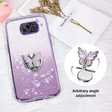 Funda para Samsung Galaxy S7 (no compatible con S7 Edge), funda para teléfono celular para mujeres y niñas, funda protectora de TPU con mariposa floral con soporte y correa para Samsung S7,43343039 - Naranja Coral - Ver 5