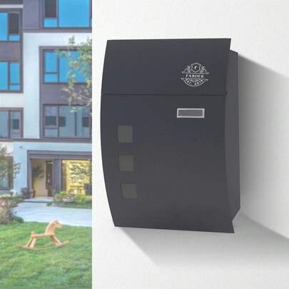 Faboer Large Mailbox Steel Wall-Mounted Curved Letterbox Key Lock Parcel PostBox