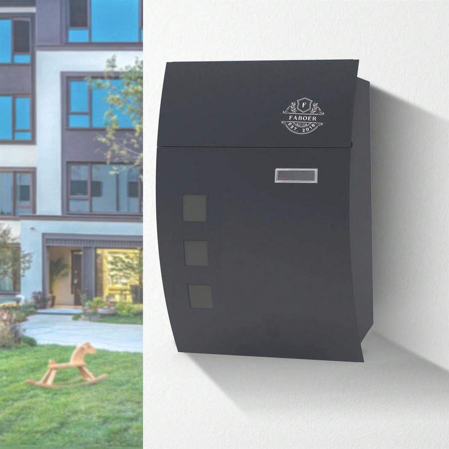 Faboer Large Mailbox Steel Wall-Mounted Curved Letterbox Key Lock Parcel PostBox - C - View 1